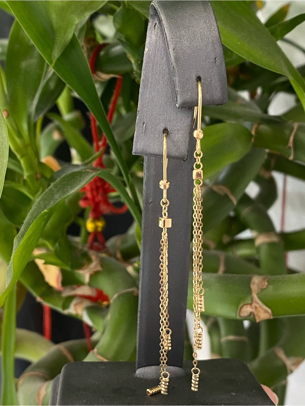 18K Yellow Gold Bar Danlging Earrings